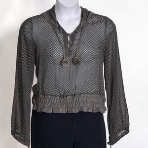 Fairy Grunge Hooded Polka Dot Top Goth Boho Faux Fur Tassel Sheer US Size M